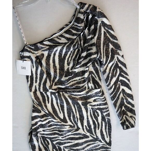 SHO by Tadashi Shoji Sz Small Zebra Print Gigi Asymmetrical Cocktail Dress - Picture 10 of 15